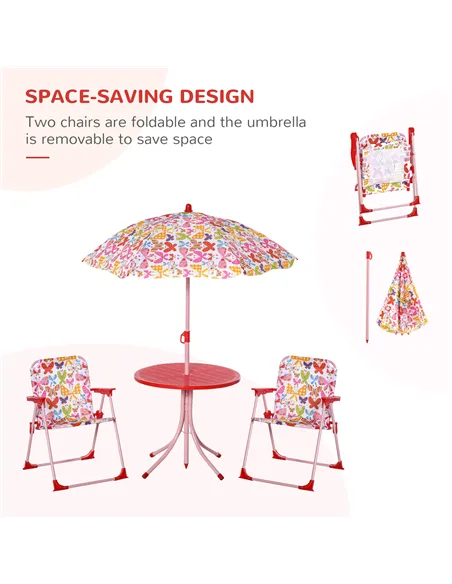 Outsunny Kids Outdoor Bistro Table and Chair Set Butterfly Pattern Garden Patio Backyard with Removable & Height Adjustable Para