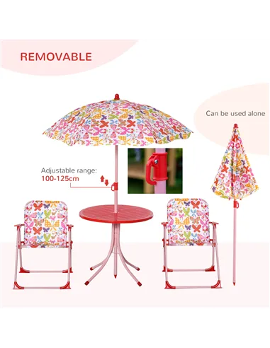 Outsunny Kids Outdoor Bistro Table and Chair Set Butterfly Pattern Garden Patio Backyard with Removable & Height Adjustable Para