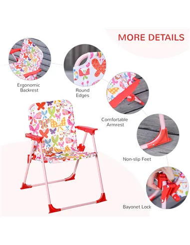 Outsunny Kids Outdoor Bistro Table and Chair Set Butterfly Pattern Garden Patio Backyard with Removable & Height Adjustable Para
