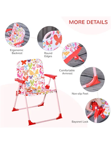 Outsunny Kids Outdoor Bistro Table and Chair Set Butterfly Pattern Garden Patio Backyard with Removable & Height Adjustable Para