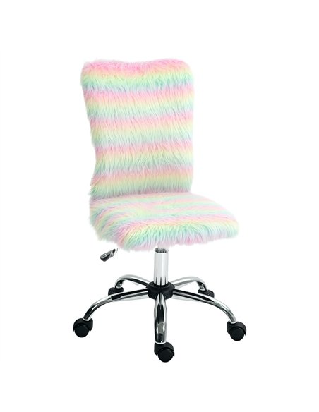 HOMCOM Fluffy Desk Chair, Armless Students Chair, Makeup Vanity Chair with Adjustable Height, Rolling Wheels for Home Study Bedr