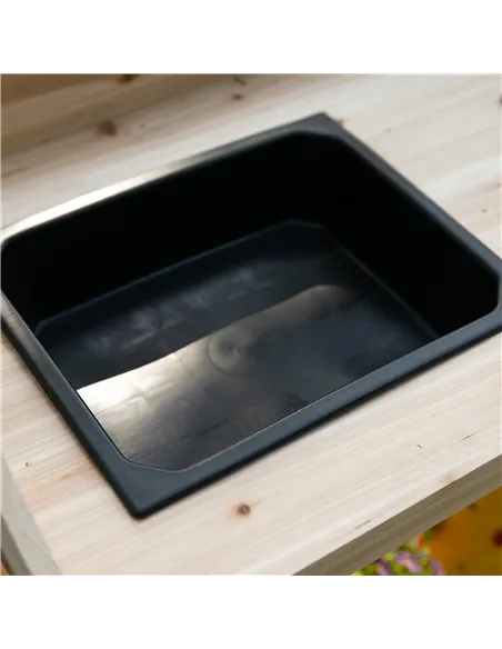 Outsunny Garden Potting Bench Table, Wooden Work Station, Outdoor Planting Workbench with 2 Wheels, Sink, Drawer & Large Storage