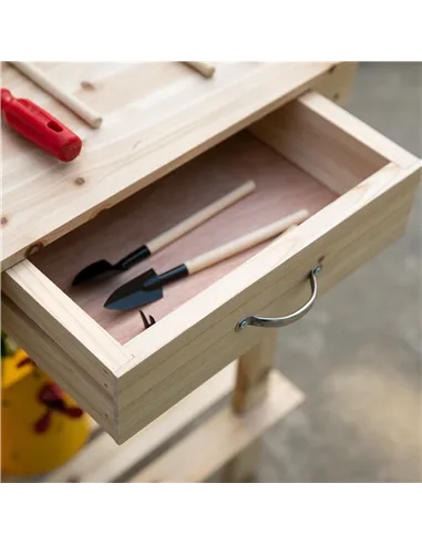 Outsunny Garden Potting Bench Table, Wooden Work Station, Outdoor Planting Workbench with 2 Wheels, Sink, Drawer & Large Storage