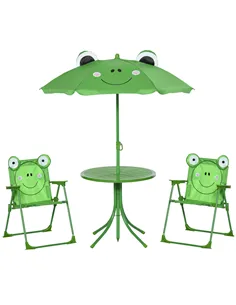 Outsunny Kids Folding Picnic Table Chair Set w/ Parasol, Green