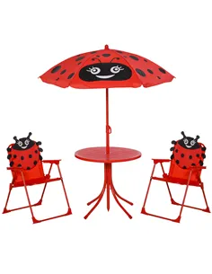 Outsunny Kids Folding Picnic Table Chair Set w/ Parasol, Red