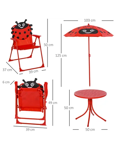 Outsunny Kids Folding Picnic Table Chair Set w/ Parasol, Red