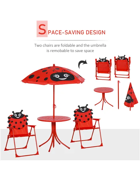 Outsunny Kids Folding Picnic Table Chair Set w/ Parasol, Red