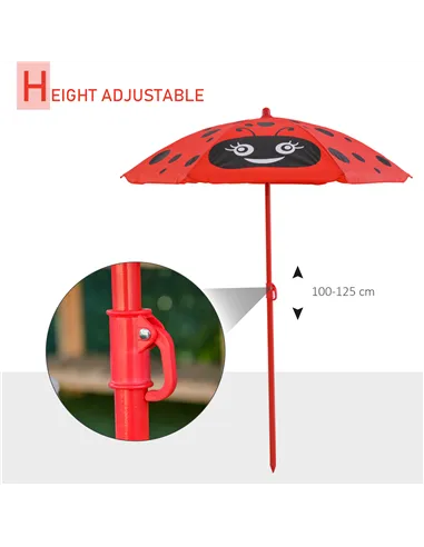 Outsunny Kids Folding Picnic Table Chair Set w/ Parasol, Red