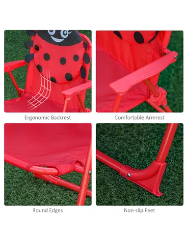 Outsunny Kids Folding Picnic Table Chair Set w/ Parasol, Red