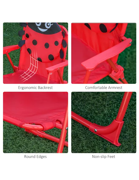 Outsunny Kids Folding Picnic Table Chair Set w/ Parasol, Red