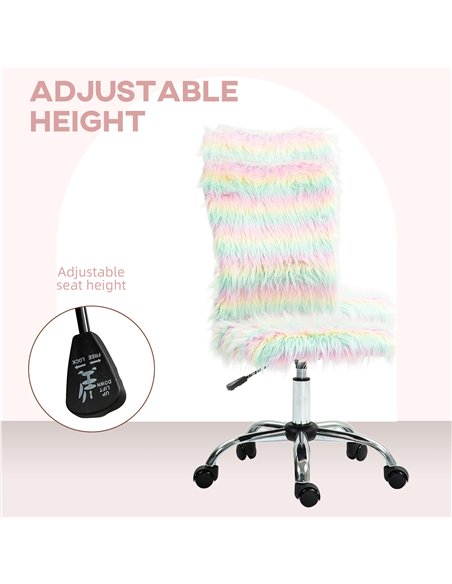 HOMCOM Fluffy Desk Chair, Armless Students Chair, Makeup Vanity Chair with Adjustable Height, Rolling Wheels for Home Study Bedr