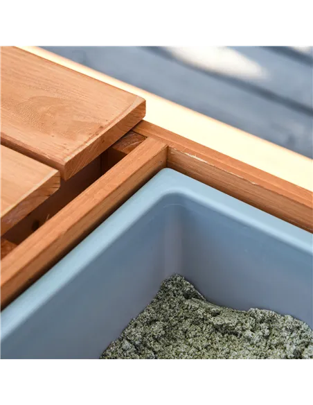 Outsunny Kids Picnic Table with Benches, Wooden Sand and Water Table, Adjustable Parasol, Storage Bins, for Kids 3-6 Years, Brow