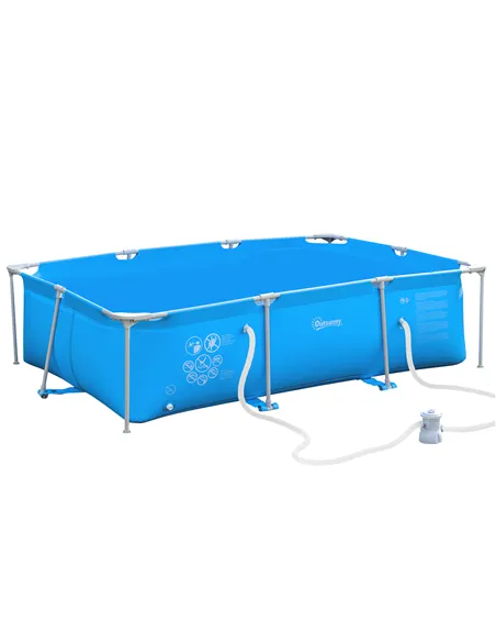 Outsunny Steel Frame Pool with Filter Pump, Filter Cartridge, Reinforced Sidewalls Rust Resistant Above Ground Swimming Pool 292