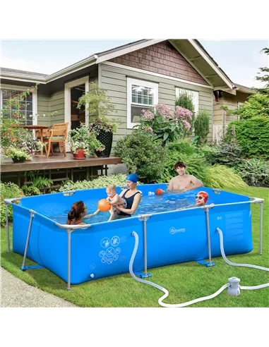 Outsunny Steel Frame Pool with Filter Pump, Filter Cartridge, Reinforced Sidewalls Rust Resistant Above Ground Swimming Pool 292