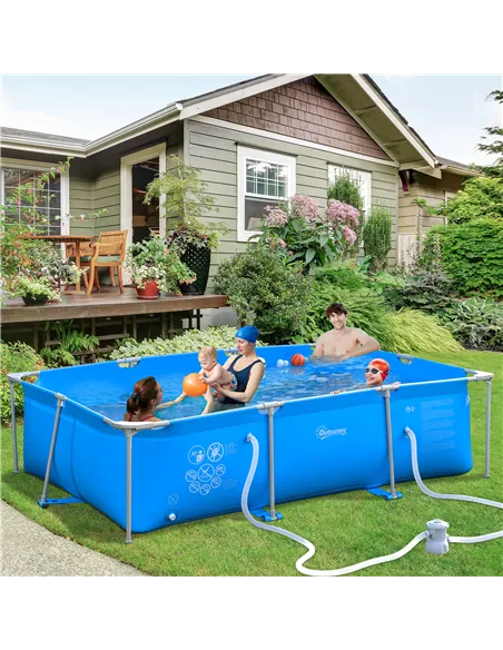 Outsunny Steel Frame Pool with Filter Pump, Filter Cartridge, Reinforced Sidewalls Rust Resistant Above Ground Swimming Pool 292