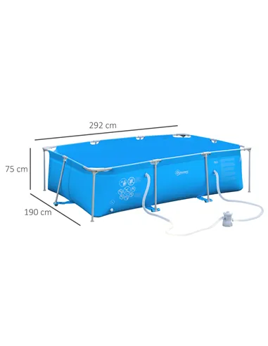Outsunny Steel Frame Pool with Filter Pump, Filter Cartridge, Reinforced Sidewalls Rust Resistant Above Ground Swimming Pool 292