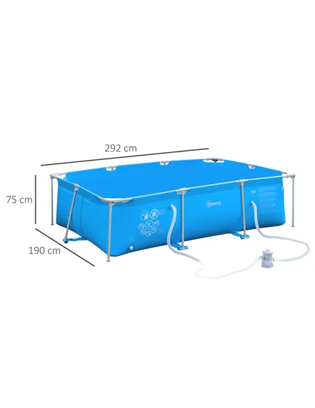 Outsunny Steel Frame Pool with Filter Pump, Filter Cartridge, Reinforced Sidewalls Rust Resistant Above Ground Swimming Pool 292