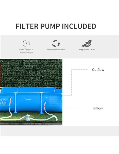 Outsunny Steel Frame Pool with Filter Pump, Filter Cartridge, Reinforced Sidewalls Rust Resistant Above Ground Swimming Pool 292