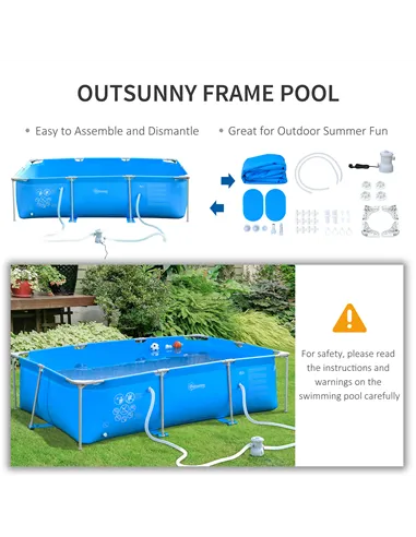 Outsunny Steel Frame Pool with Filter Pump, Filter Cartridge, Reinforced Sidewalls Rust Resistant Above Ground Swimming Pool 292