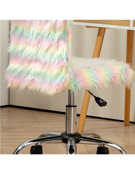 HOMCOM Fluffy Desk Chair, Armless Students Chair, Makeup Vanity Chair with Adjustable Height, Rolling Wheels for Home Study Bedr