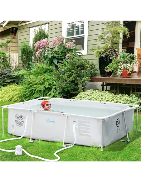 Outsunny Steel Frame Pool with Filter Pump, Filter Cartridge, Reinforced Sidewalls Rust Resistant Above Ground Swimming Pool 292