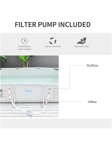 Outsunny Steel Frame Pool with Filter Pump, Filter Cartridge, Reinforced Sidewalls Rust Resistant Above Ground Swimming Pool 292