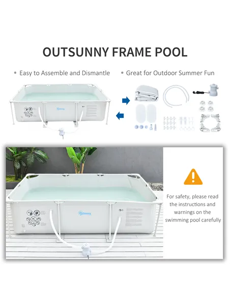 Outsunny Steel Frame Pool with Filter Pump, Filter Cartridge, Reinforced Sidewalls Rust Resistant Above Ground Swimming Pool 292