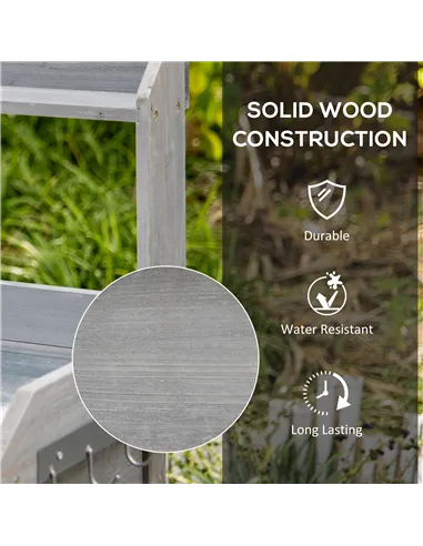 Outsunny Garden Potting Table, Wooden Workstation Bench w/ Galvanized Metal Tabletop, Drawer, Storage Shelves and Hooks for Pati