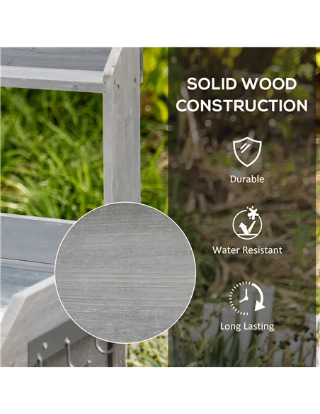 Outsunny Garden Potting Table, Wooden Workstation Bench w/ Galvanized Metal Tabletop, Drawer, Storage Shelves and Hooks for Pati