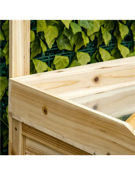 Outsunny Garden Potting Bench Table, Wooden Workstation Bench w/ Galvanized Metal Tabletop, Storage Shelves and Hooks, Natural