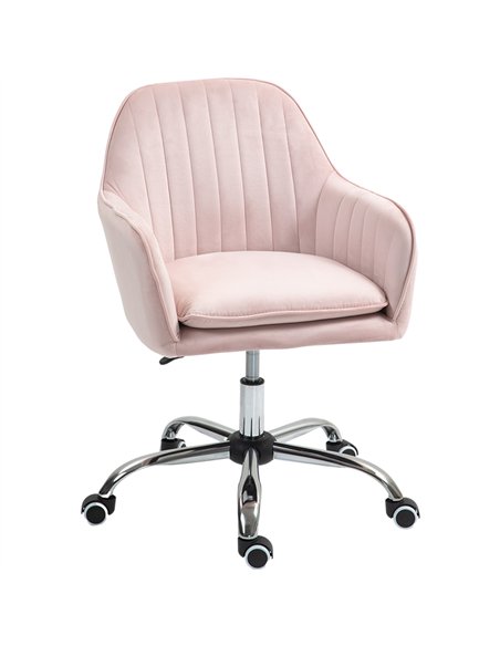 HOMCOM Velvet-Feel Tub Office Chair, with Seat Cushion - Pink
