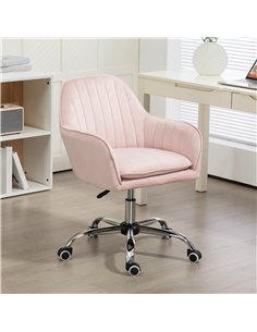 HOMCOM Velvet-Feel Tub Office Chair, with Seat Cushion - Pink 2