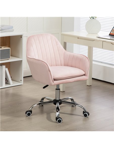 HOMCOM Velvet-Feel Tub Office Chair, with Seat Cushion - Pink