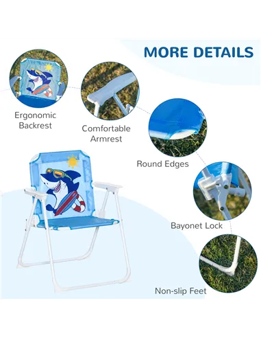 Outsunny Kids Outdoor Bistro Table and Chair Set, Folding Garden Furniture w/ Shark Design, Removable, Adjustable Sun Umbrella, 