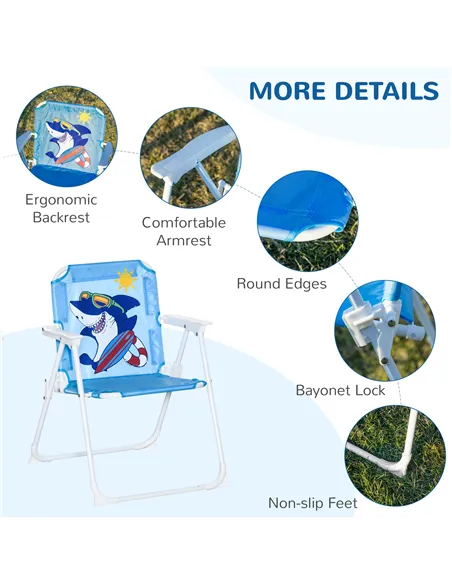 Outsunny Kids Outdoor Bistro Table and Chair Set, Folding Garden Furniture w/ Shark Design, Removable, Adjustable Sun Umbrella, 