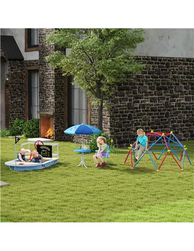 Outsunny Kids Outdoor Bistro Table and Chair Set, Folding Garden Furniture w/ Shark Design, Removable, Adjustable Sun Umbrella, 