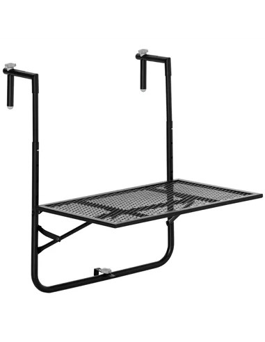 Outsunny Balcony Hanging Table, Metal Wall Mount Desk, Adjustable Folding Balcony Deck Table for Patio and Garden, Black