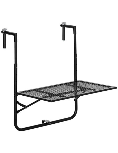 Outsunny Balcony Hanging Table, Metal Wall Mount Desk, Adjustable Folding Balcony Deck Table for Patio and Garden, Black