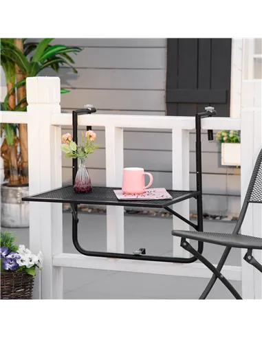 Outsunny Balcony Hanging Table, Metal Wall Mount Desk, Adjustable Folding Balcony Deck Table for Patio and Garden, Black