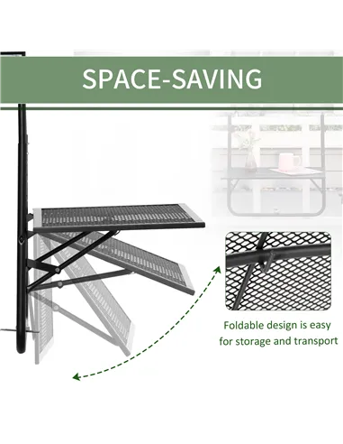 Outsunny Balcony Hanging Table, Metal Wall Mount Desk, Adjustable Folding Balcony Deck Table for Patio and Garden, Black