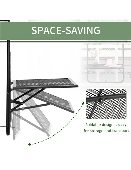 Outsunny Balcony Hanging Table, Metal Wall Mount Desk, Adjustable Folding Balcony Deck Table for Patio and Garden, Black