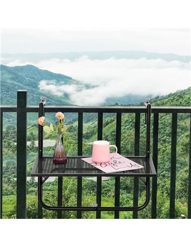 Outsunny Balcony Hanging Table, Metal Wall Mount Desk, Adjustable Folding Balcony Deck Table for Patio and Garden, Black