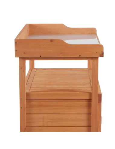 Outsunny Multi-function Potting Bench Table w/ Storage Cabinet and Galvanized Table Top, Wooden Planting Workstation, 98cm x 47c