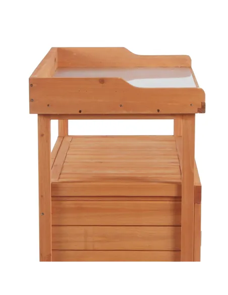 Outsunny Multi-function Potting Bench Table w/ Storage Cabinet and Galvanized Table Top, Wooden Planting Workstation, 98cm x 47c