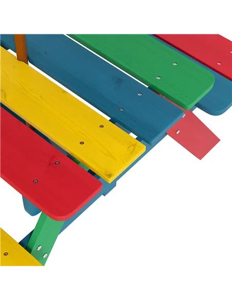 Outsunny Wooden Kids Table and Chair Set with Removable Parasol, for Ages 3-6 Years - Multicoloured