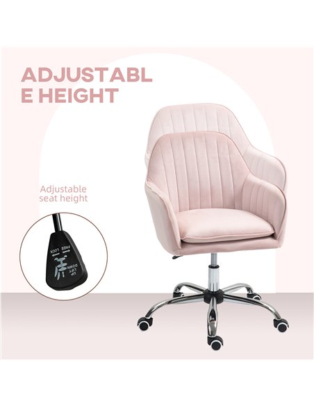 HOMCOM Velvet-Feel Tub Office Chair, with Seat Cushion - Pink