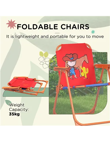 Outsunny Kids Picnic Table and Chair Set, Cowboy Themed Outdoor Garden Furniture w/ Foldable Chairs, Adjustable Parasol