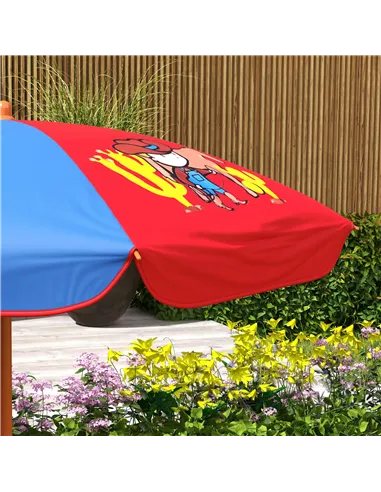 Outsunny Kids Picnic Table and Chair Set, Cowboy Themed Outdoor Garden Furniture w/ Foldable Chairs, Adjustable Parasol