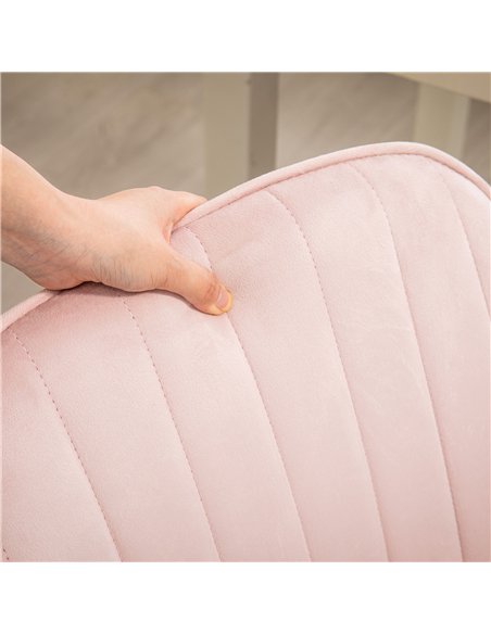 HOMCOM Velvet-Feel Tub Office Chair, with Seat Cushion - Pink