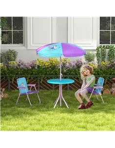 Outsunny Kids Picnic Table and Chair Set, Fairy Themed Outdoor Garden Furniture w/ Foldable Chairs, Adjustable Parasol 2
